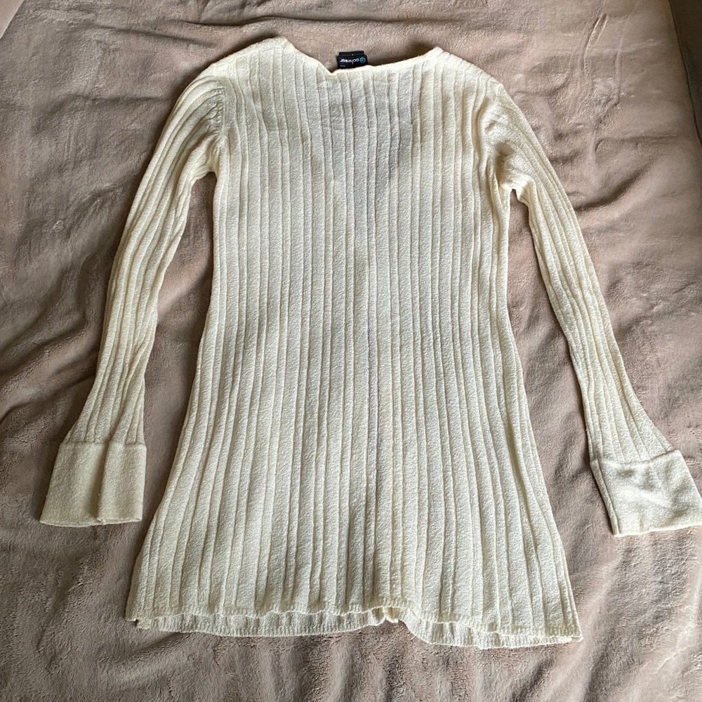 Creamy color Ribbed Open-Front Long Cardigan - Picture 4 of 5